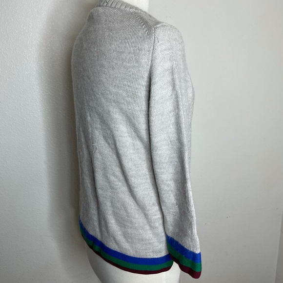 J Crew Sweater 100% Wool Grey With Red Green And Blue Stripes Size M Women’s - Picture 3 of 9
